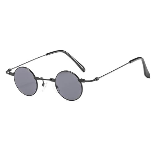 FORLUZ Vintage Sonnenbrille für Herren und Damen, Retro-Punk-Stil, kleiner runder Metallrahmen, modisch (C1 Schwarz-Grau) von FORLUZ