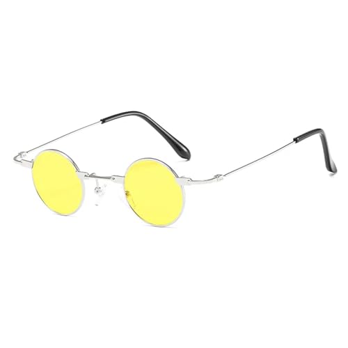 FORLUZ Vintage Sonnenbrille für Herren und Damen, Retro-Punk-Stil, kleiner runder Metallrahmen, modisch (C8 Silber-Gelb) von FORLUZ