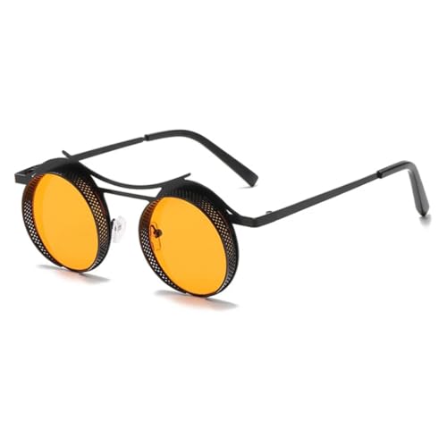 FORLUZ Vintage Unregelmäßige Metall Runde Sonnenbrille Damen Luxus Gradient Herren Beliebte Punk UV400 (Schwarz-Gelb) von FORLUZ