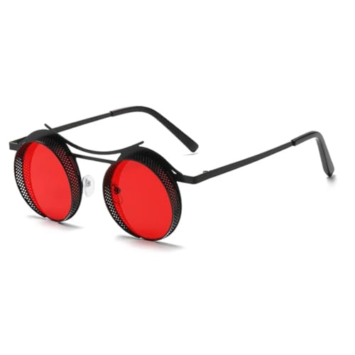 FORLUZ Vintage Unregelmäßige Metall Runde Sonnenbrille Damen Luxus Gradient Herren Beliebte Punk uv400 (Schwarz-Rot) von FORLUZ