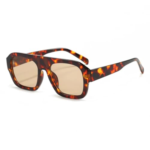 Klassische rechteckige Sonnenbrille mit großem Rahmen, modische Retro-Sonnenbrille, Brille für Herren und Unisex (Leoparden-Champagner) von FORLUZ