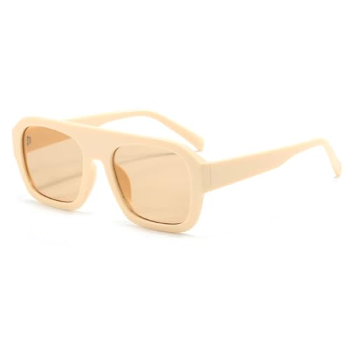Klassische rechteckige Sonnenbrille mit großem Rahmen, modische Retro-Sonnenbrille, Brille für Herren und Unisex (beige) von FORLUZ