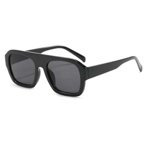 Klassische rechteckige Sonnenbrille mit großem Rahmen, modische Retro-Sonnenbrille, Brille für Herren und Unisex (schwarz) von FORLUZ