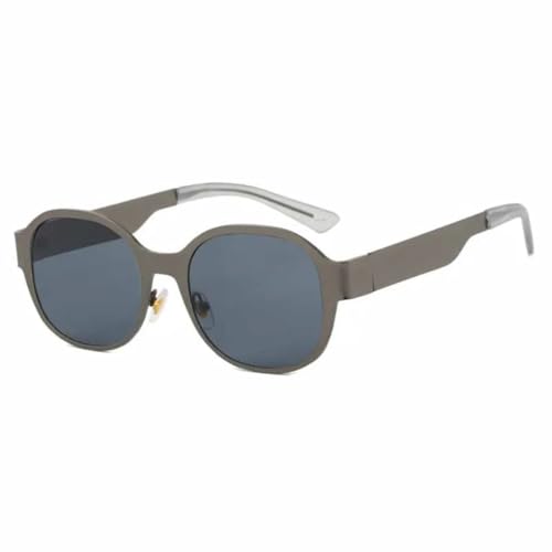 Klassische runde Punk-Sonnenbrille aus Metall für Damen und Herren, trendige kleine ovale Sonnenbrille, Vintage-Reisebrille (Gun Gray) von FORLUZ