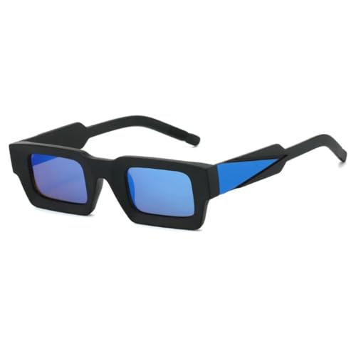 Kleine Punk-Sonnenbrille für Damen und Herren, trendig, luxuriös, rechteckig, verspiegelt, UV400 (schwarz-blau verspiegelt) von FORLUZ