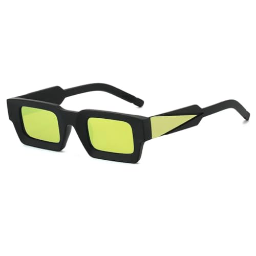 Kleine Punk-Sonnenbrille für Damen und Herren, trendig, luxuriös, rechteckig, verspiegelt, UV400 (schwarz-goldfarben verspiegelt) von FORLUZ