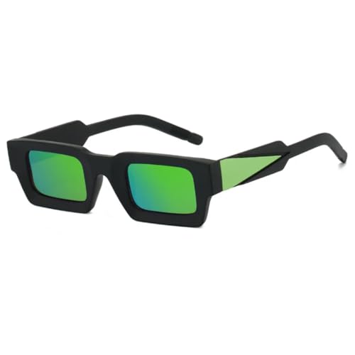 Kleine Punk-Sonnenbrille für Damen und Herren, trendig, luxuriös, rechteckig, verspiegelt, UV400 (schwarz-grün verspiegelt) von FORLUZ
