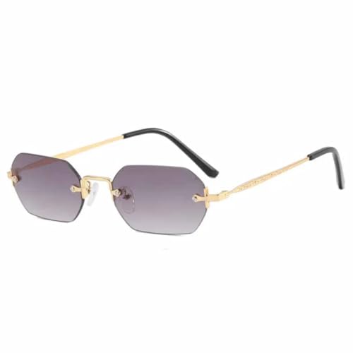 Kleine randlose Sonnenbrille für Damen, Punk-Mode, Sonnenbrille für Herren, Metall, Sonnenbrille für Reisen, UV400 (Gold, Farbverlauf, Grau) von FORLUZ