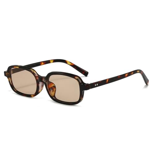 Kleine rechteckige Sonnenbrille für Damen, modisch, Bonbonfarben, UV400, Retro, Herren, trendige Nieten, klarer Rahmen (Leoparden-Champagner) von FORLUZ