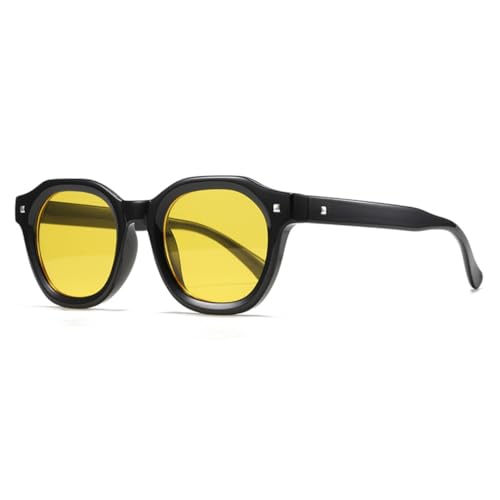 Leichte Retro-Sonnenbrille für Damen, Rahmen für Herren, rund, UV400 (Schwarz/Gelb) von FORLUZ