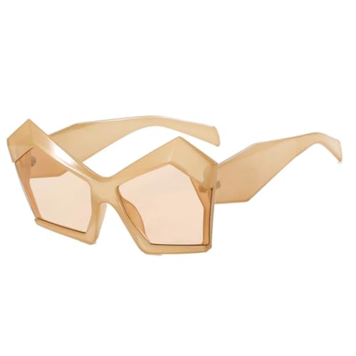 Luxuriöse, modische, übergroße, unregelmäßige Katzenaugen-Sonnenbrille für Damen, Punk-Brille mit großem Rahmen, Herren-Sonnenbrille, UV400 (Champagnertee) von FORLUZ