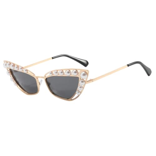 Luxuriöse Cat-Eye-Sonnenbrille für Damen, beliebte Sonnenbrille, Vintage, Metall, Punk-Sonnenbrille, UV400 (Goldgrau) von FORLUZ