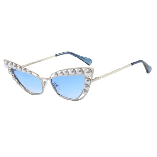 Luxuriöse Cat-Eye-Sonnenbrille für Damen, beliebte Sonnenbrille, Vintage, Metall, Punk-Sonnenbrille, UV400 (Silberblau) von FORLUZ