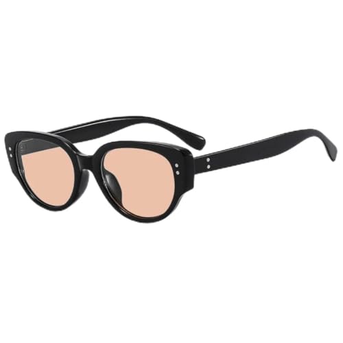 Luxuriöse Cat-Eye-Sonnenbrille mit Nieten für Herren und Damen, Outdoor-Reise-Sonnenbrille, UV400, modische Brille (schwarz-champagnerfarben) von FORLUZ