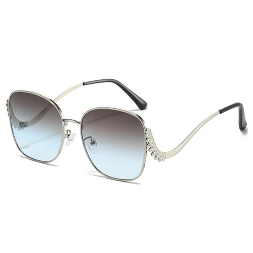 Luxuriöse Sonnenbrille mit Farbverlauf für Damen, trendige Herrenbrille, UV400 (silbernes Teeblau) von FORLUZ