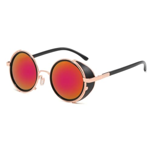 Luxuriöse runde Steampunk-Sonnenbrille für Damen und Herren, modisch, Vintage, Reise-Sonnenbrille, beliebt, UV400 (Gold-Lila-Spiegel) von FORLUZ