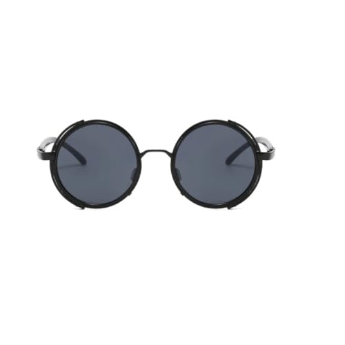 Luxuriöse runde Steampunk-Sonnenbrille für Damen und Herren, modisch, Vintage, Reise-Sonnenbrille, beliebt, UV400 (schwarz-schwarz) von FORLUZ