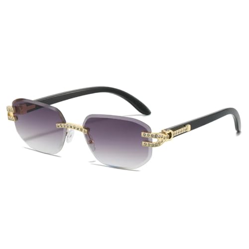 Luxuriöser rahmenloser Sonnenbrillenrahmen mit Farbverlauf für Damen und Herren, lässige Herrenbrille, UV400 (goldenes Hellgrau) von FORLUZ