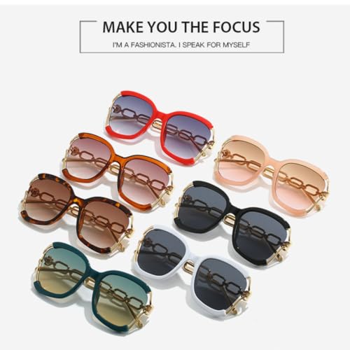Luxus-Sonnenbrille für Damen, UV400, Retro-Kette, Metallrahmen, Sommer (grün) von FORLUZ