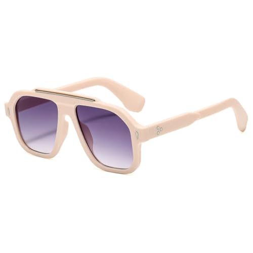 Modische Damen-Sonnenbrille, UV400, Retro-Nieten, Herren, Farbverlauf, Trend, Blau, Gelb (Beige, Grau) von FORLUZ