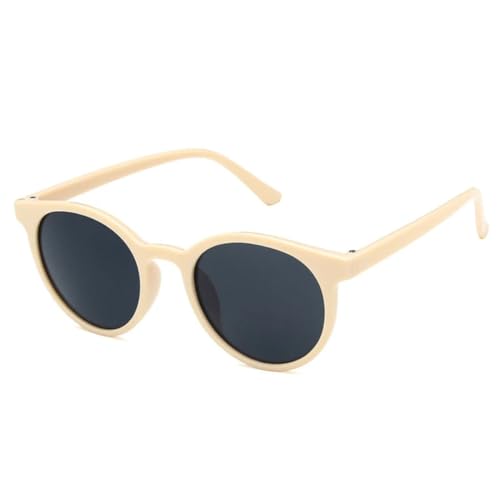 Modische Luxus-Sonnenbrille für Damen, Retro-Sonnenbrille mit rundem Rahmen, für Herren, klassische Sonnenbrille fürs Autofahren im Freien, UV400 (Beigegrau) von FORLUZ
