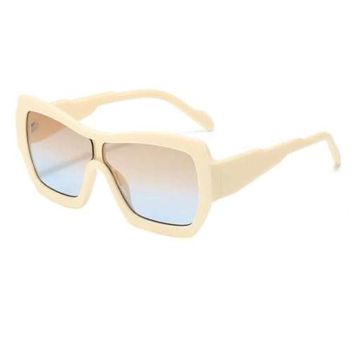 Modische Sonnenbrille mit Farbverlauf, UV400, Retro, zweifarbig, oval, für Damen und Herren (Beige-Braun-Blau) von FORLUZ