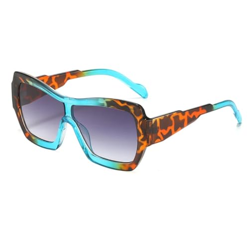 Modische Sonnenbrille mit Farbverlauf, UV400, Retro, zweifarbig, oval, für Damen und Herren (blau-leopardengrau) von FORLUZ