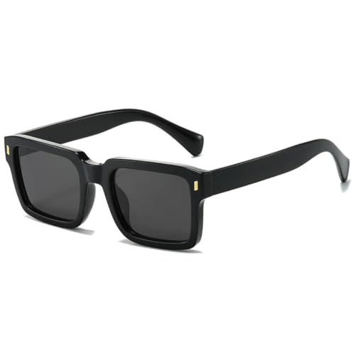 Modische Sonnenbrille mit Rahmen, für Damen und Herren, rechteckig, Retro-Sonnenbrille, Unisex, Brillen, UV400 (schwarz/grau) von FORLUZ