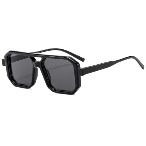 Modische Vintage-Sonnenbrille mit großem Rahmen für Damen und Herren, luxuriös, trendig, UV400 (Schwarz-Schwarz) von FORLUZ
