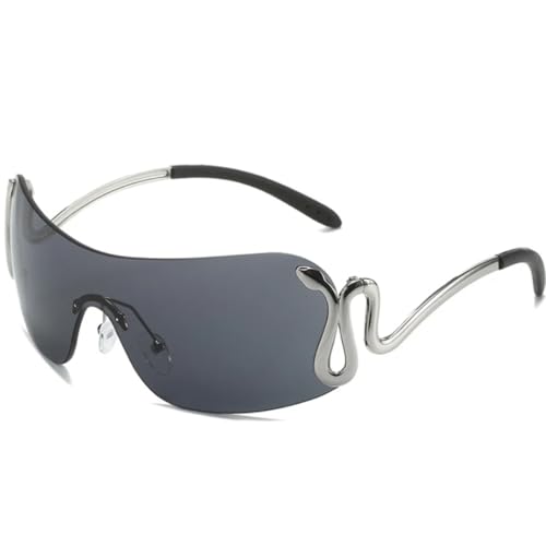 Modische einteilige Damen-Sonnenbrille, trendige, übergroße Outdoor-Brille für Herren, Punk-Brille, UV400 (schwarz/grau) von FORLUZ