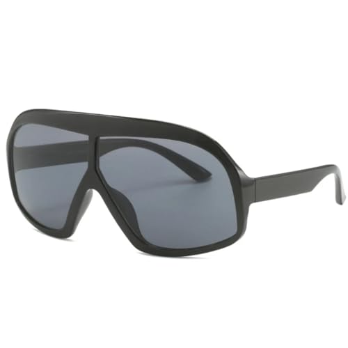Modische übergroße einteilige Sonnenbrille für Damen, modisch, Hip-Hop, großer Rahmen, Herrenbrille (schwarz-grau) von FORLUZ