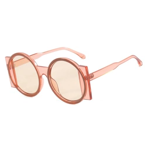 Modische übergroße runde Sonnenbrille für Damen, kontrastierende Farbtöne, UV400, Retro, einzigartig, für Herren, trendig (Champagnertee) von FORLUZ