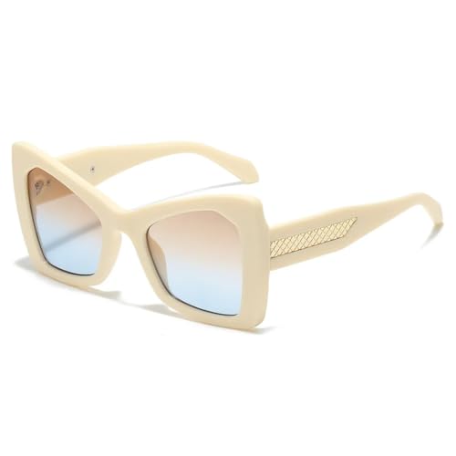 Modische übergroße zweifarbige Damen-Sonnenbrille im Retro-Stil mit Farbverlaufsgläsern, UV400-Schutz, für Herren im Trend (Beige) von FORLUZ