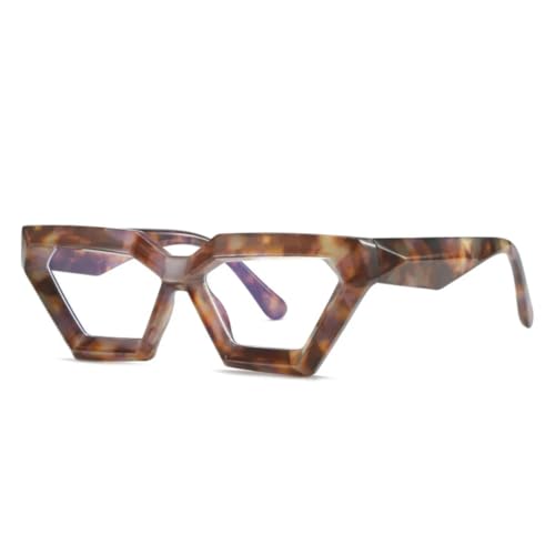 Modischer Polygon-Cat-Eye-Sonnenbrillenrahmen für Damen, Federscharnier, transparenter Leopardenrahmen (Muster) von FORLUZ