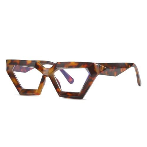 Modischer Polygon-Cat-Eye-Sonnenbrillenrahmen für Damen, Federscharnier, transparenter Leopardenrahmen für Herren (Leopard) von FORLUZ