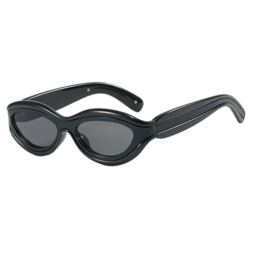 Ovale Sonnenbrille für Herren und Damen, luxuriös, trendig, Punk, kleiner Rahmen, Sonnenbrille, UV400 (schwarz/grau) von FORLUZ