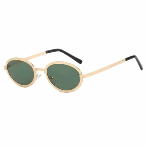 Ovale modische Metall-Sonnenbrille für Damen, Street Shooting Trend, Street Shooting Sonnenbrille, UV400 (Goldgrün) von FORLUZ