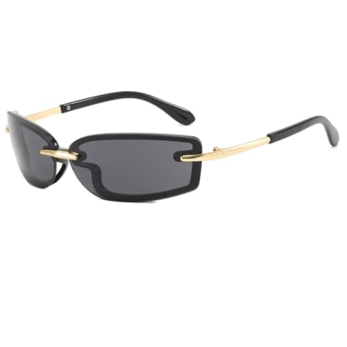 Randlose Retro-Sonnenbrille im Punk-Stil, UV400, modisch, farbenfroh, Unisex, einteilige Sport-Fahrbrille für Männer und Frauen (Schwarz-Schwarz) von FORLUZ