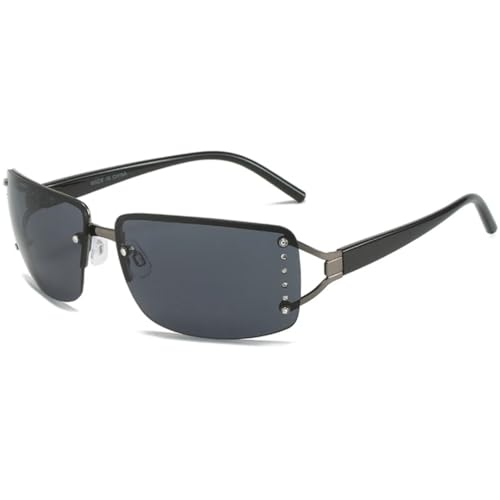 Randlose Sonnenbrille für Damen und Herren, trendige rechteckige Sonnenbrille, modische Brille mit Diamantbesatz (Schwarzgrau) von FORLUZ