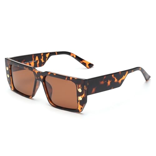Rechteckige Sonnenbrille für Damen und Herren, trendige Retro-Fahrerbrille, Vintage-Mode, schmaler Rahmen (c3 braunbraun) von FORLUZ