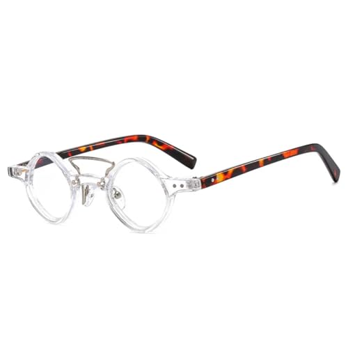 Retro Doppelstege Kleine Sonnenbrille Damen Mode Rot Lila Shades UV400 Herren Nieten (Transparenter Leopard) von FORLUZ