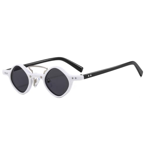Retro Doppelstege Kleine Sonnenbrille Damen Mode Rot Lila Shades UV400 Herren Nieten (Weiß Schwarz Grau) von FORLUZ