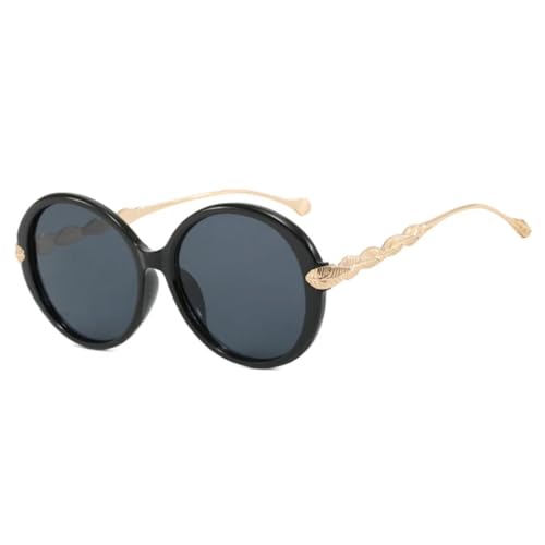 Retro Oversize Runde Metall Damen Sonnenbrille Mode Herren Sonnenbrille Fahren Sommer Reisen UV400 (Schwarz Grau) von FORLUZ