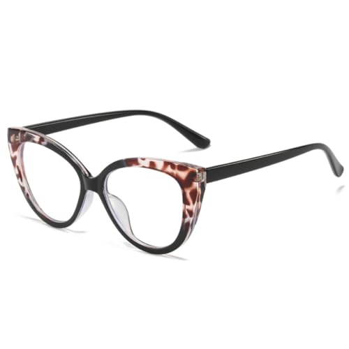 Retro-Sonnenbrille, Katzenaugen-Brillengestell für Damen, modisches Federscharnier, Leoparden-Rahmen (schwarzes Muster) von FORLUZ