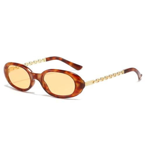 Retro-Sonnenbrille mit Leopardenmuster, kleiner Rahmen, oval, für Damen und Herren, UV400 (Leoparden-Champagner) von FORLUZ