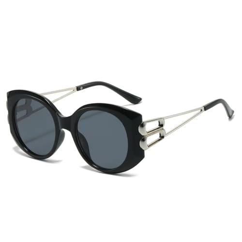 Retro-Sonnenbrille mit großem Rahmen, oval, für Damen, luxuriös, Farbe, Doppelsteg, trendige Sonnenbrille für Herren, UV400 (schwarz) von FORLUZ