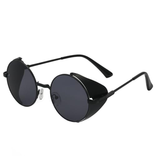 Runde Steampunk-Sonnenbrille im Vintage-Stil für Herren, Luxus-Punk-Sonnenbrille für Herren (Schwarzgrau) von FORLUZ