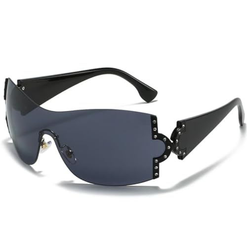 Übergroße randlose Sonnenbrille für Damen und Herren, integrierter trendiger Schutz, modische Damen (Schwarzgrau) von FORLUZ