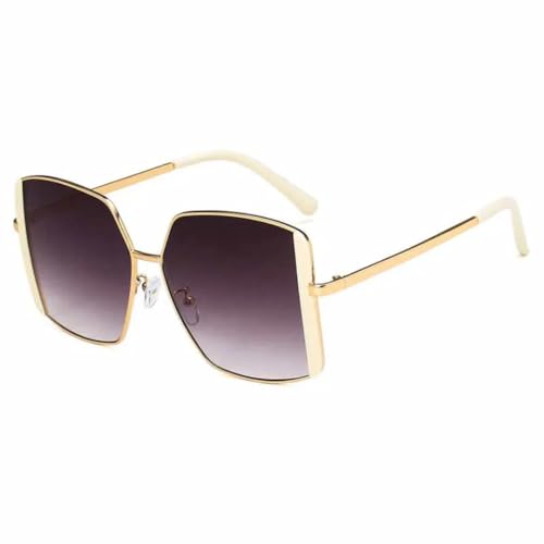 Unisex-Mode Übergroße Sonnenbrille Retro Big Frame Flat Top Luxus-Sonnenbrille UV400-Schutzbrille (Beige Farbverlauf Grau) von FORLUZ