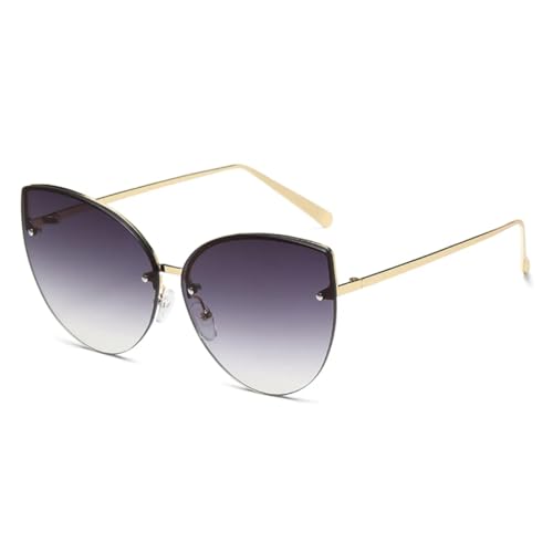 Vintage Cat Eye Randlose Sonnenbrille Metallrahmen Cateye Shades Farbverlauf UV400 Sommerreisen (Farbverlauf Grau) von FORLUZ